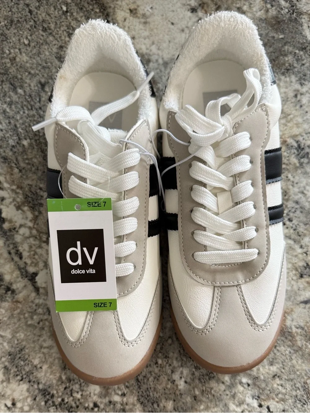 Dolce Vita White, Black & Tan Lace-Up Athletic Sneaker